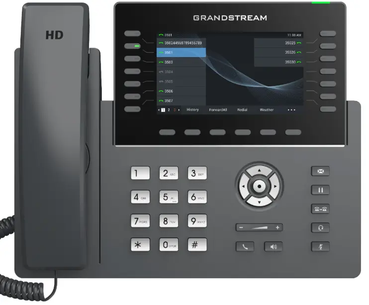 Teléfono IP Wi-Fi, Grado Operador, pantalla a color 5", puertos Gigabit, Bluetooth, PoE, IPV4/IPV6 con gestión en la nube GRP2650 GDMS. -14 lineas, 6 cuentas SIP.